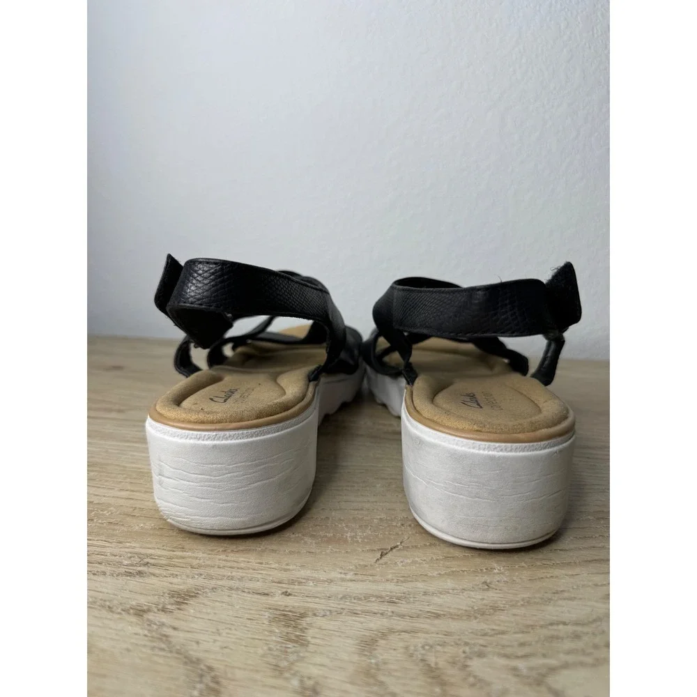 Clarks Collection Jillian Black Snakeskin Strappy Wedge Sandals‎ Womens 10W